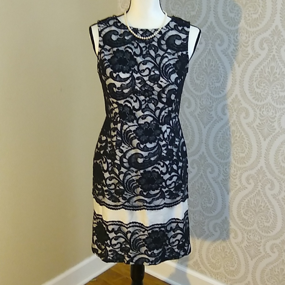Limited Black Lace White Silk midi dress 6